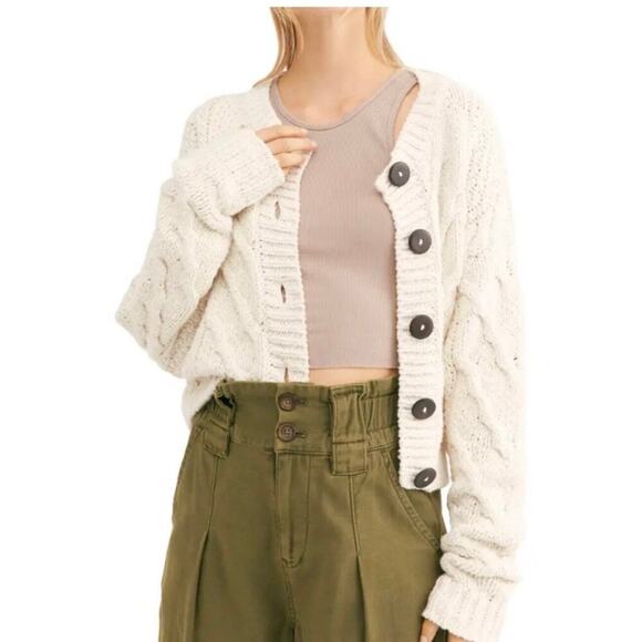 Free People Bonfire Cardigan cream size medium - Picture 2 of 9